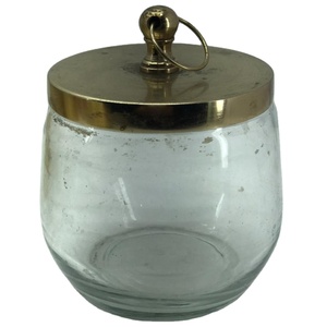 Pot à bougie Antique en verre 1 pièce, pour décoration de maison, décor de Table avec couvercle doré en métal et récipient à poignée - Product Image 1