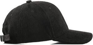 Unisex Black Corduroy Baseball Cap 6-Panel Adjustable Buckle Closure Solid Color Casual <b>Hat</b> for Adults - Product Image 3