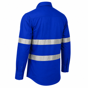 Durable Solid Color Cotton Safety <b>Work</b> Shirt Long Sleeve Mechanical Engineering Working Uniform Reflective Strips Unisex - Product Image 5