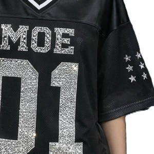 Camiseta Deportiva de Fútbol Americano Personalizada con Pedrería para Mujer, Estilo Oversize, Malla Transpirable, Ropa Urbana, OEM, Marca Privada, Venta al Por Mayor - Product Image 5