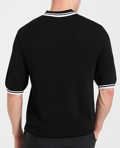 Chemise Homme Noire Tricotée 100% Coton de Haute Qualité à Manches Courtes Couleur Unie Respirante Anti-Plis Décontractée avec Bordure Blanche - Product Image 3