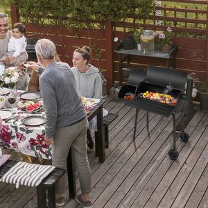 Grill a Carbone a Barile Resistente con Affumicatore Laterale, Griglia Affumicatrice per Esterni Interamente in Metallo con Tavolino Laterale e Ruote per Giardino e Patio - Product Image 4