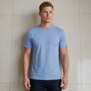 Camiseta Casual de Manga Corta para Hombre, Cuello Redondo, Color Azul Claro, Corte Regular, Tejido de Punto Jersey, 100% Algodón, 160 GSM, Ecológica - Product Image 1