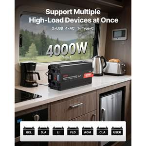 Convertisseur d'Ondes Sinusoidales Modifiées 4000W 12V DC 120V AC Chargeur Solaire pour Voiture Affichage LCD Télécommande 2 USB 4 Prises AC - Product Image 2
