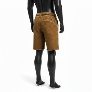 กางเกงขาสั้นผ้าฟลีซฟอกสีสำหรับผู้หญิง 320 GSM ผ้าฝ้ายผสมโพลีเอสเตอร์ สีเหลืองมัสตาร์ด ดำ ขาว พิมพ์ลายโลโก้พัฟฟ์ กางเกงขาสั้นผู้ชาย - Product Image 5