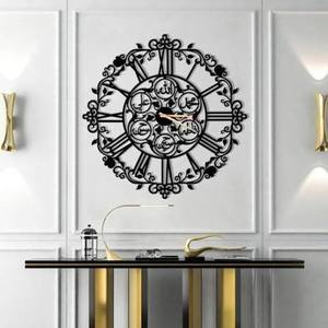 Horloge murale moderne en métal, design géométrique abstrait rond, horloge analogique silencieuse à quartz pour la décoration du salon - Product Image 1