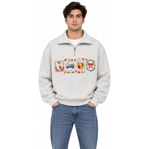 Sweat-shirt à demi-zip brodé pour homme, col rabattu décontracté, automne - Product Image 4