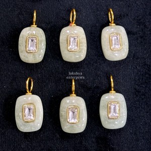 Natural Aquamarine Gemstone Pendant Stone Inlay Gold Plated 925 Sterling <b>Silver</b> Charms Minimalist <b>Top</b> Trending Jewelry Bulk 15mm - Product Image 1