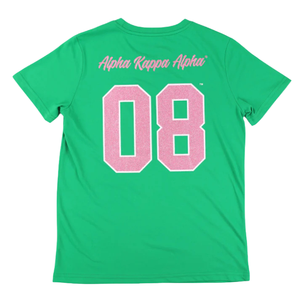 เสื้อยืด AKA Green Greek Letter Glitter สีชมพู สไตล์เชนิลล์ ลายกราฟิก เสื้อยืดคอกลมผ้าฝ้ายสำหรับผู้หญิง สีเขียวชมพู - Product Image 2