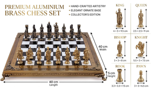 Jeu d'échecs en aluminium et laiton avec plateau en métal orné, pièces d'échecs artisanales dorées et noires, jeu d'échecs décoratif haut de gamme pour la maison - Product Image 2