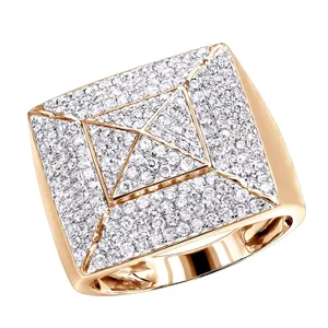 EtherStar 2.50ct Lab Grown Diamond Luxury <b>Mens</b> <b>Ring</b> <b>Gold</b> 3D Pyramid Geometric Pave Round Brilliant Cut Signet Band - Product Image 1