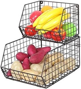Panier empilable en métal à 2 niveaux personnalisé en usine pour fruits, légumes, produits frais, collations, organisateur de nourriture en fil métallique pour la cuisine - Product Image 2