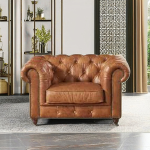 Wholesale Living Room Chesterfield Genuine Leather Sectional Sofa <b>Set</b>-Modern Design Comfortable <b>Single</b> Seat Tufted - Product Image 1