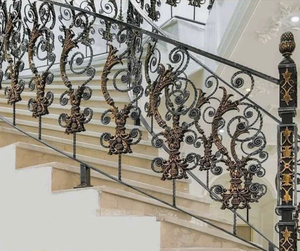 Rampe d'escalier en fer forgé de luxe, design vintage à motifs festonnés, bronze noir, décorative, pour intérieur, balustrade personnalisée, main courante d'escalier - Product Image 3