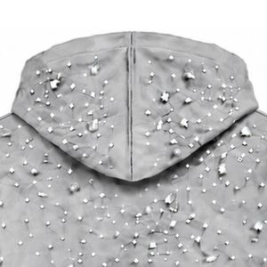 Sudadera con capucha gris claro perlado con cremallera completa, chaqueta de moda urbana con cristales incrustados, sudadera con capucha de manga larga - Product Image 4