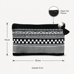 กระเป๋าเครื่องสำอางผ้าแคนวาสแบบไม่เคลือบ 310 GSM พร้อมซิป ขนาด 23 x 14 ซม. สีดำลายเรขาคณิต พิมพ์โลโก้ตามสั่ง สำหรับเดินทาง ขายส่ง - Product Image 3
