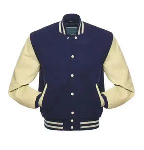 Varsity Jacket Light Grey Sleeves Men Unisex Casual Hooded <b>Covered</b> <b>Button</b> Waterproof Breathable Knitted Stand Custom Logo Warm - Product Image 3
