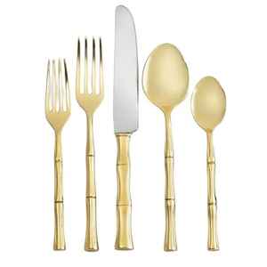 HotSale <b>Bamboo</b> Design Handle Silver Plated Stainless Steel <b>Cutlery</b> <b>Set</b> Creative Design High Quality Christmas Luxury <b>Cutlery</b> <b>Set</b> - Product Image 1