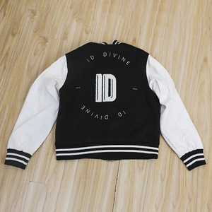 Black white varsity jacket Letter print turn-down collar Regular fit autumn jacket Men's casual varsity wear - Product Image 2