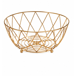 Corbeille à fruits moderne en fil métallique doré, bol de rangement géométrique en fer pour légumes, présentoir alimentaire de luxe pour comptoir de cuisine - Product Image 1