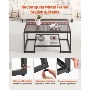 Tavolino da Caffè Moderno a 2 Livelli in Vetro Temperato con Illuminazione e Vano Portaoggetti, Scrivania Minimalista per Casa o Ufficio - Product Image 6