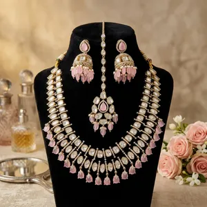 Exclusive Quality Gold Plated Kundan Pearls Look Necklace <b>Set</b> With Earrings Tikka for Wedding Wear Collection For <b>Women</b> - Product Image 1