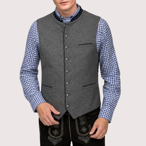 Chaleco Formal de Hombre con Cuello Mandarín, Mezcla de Lana, Color Sólido, Cierre de un Solo Botón, para Otoño - Product Image 4