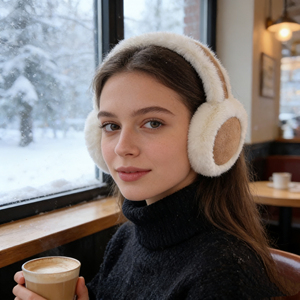 Couvre-oreilles en fourrure de lapin pelucheux beige, cache-oreilles moelleux pour femmes et filles, hiver - Product Image 5