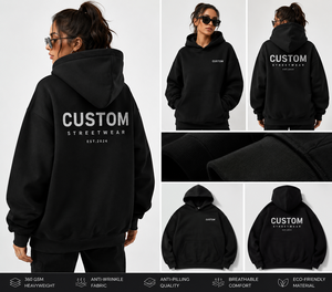 Sweat à capuche noir surdimensionné pour femme avec impression personnalisée sur le devant, en molleton, coupe classique, pour l'automne - Product Image 5