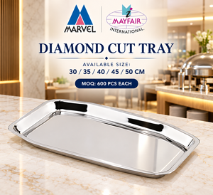 Classic Stainless Steel Rectangular Serving Tray with Integrated <b>Side</b> Handles (Mirror Finish <b>Chrome</b> Eco-Friendly & Durable) - Product Image 3