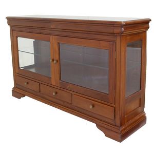 Aparador de Estilo Antiguo en Madera de Caoba Maciza con Dos Puertas de Vidrio y Cinco Cajones, Mueble Hecho a Mano para Sala de Estar - Product Image 1