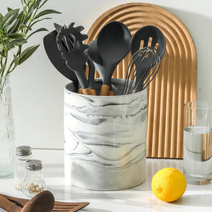 Porte-ustensiles en marbre de qualité supérieure, boîte à couverts artisanale, organisateur de cuisine cylindrique fait main - Product Image 3