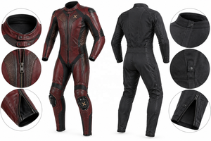 Removeable-Liner One-Piece Leather Motorcycle <b>Suit</b> | <b>Red</b> Black | OEM ODM Manufacturer | Premium Design Quality | Racing - Product Image 4