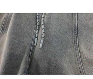 Shorts en jean vintage taille haute délavé soleil personnalisé avec strass, broderie et patch, séchage rapide, en coton durable pour l'été - Product Image 5