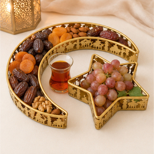Luxury <b>Gold</b> Moon and Star Shaped <b>Serving</b> <b>Tray</b> Set for Ramadan Kareem Decoration Metal Eid Mubarak Dessert Pastry Platter - Product Image 2