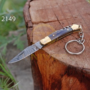 Mini Damascus Steel Folding Knife Keychain EDC Pocket Knife Brass Wood Handle Small Outdoor <b>Camping</b> Survival <b>Tool</b> OEM - Product Image 5