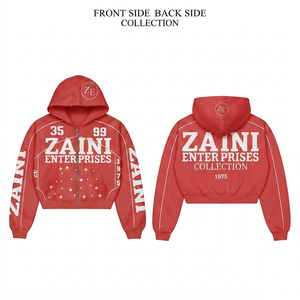 Sweat à capuche zippé pour femme, 320 GSM, en molleton de coton et polyester de qualité supérieure, rouge corail, avec panneau à passepoil blanc, broderie personnalisée, impression de logo, OEM ODM - Product Image 1