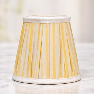 Premium Khadi Linen Stripe <b>Lampshade</b> | Yellow & Natural White Pleated Fabric Drum Shade <b>for</b> Home Decor - Product Image 4