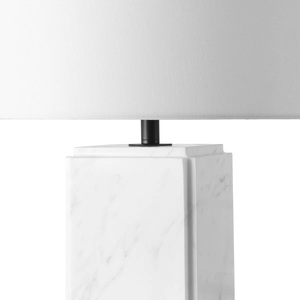 High End Marble <b>Table</b> <b>Lamp</b> With Minimal Rectangular <b>Base</b> Premium Drum Shade And Contemporary Designer Elegance - Product Image 5