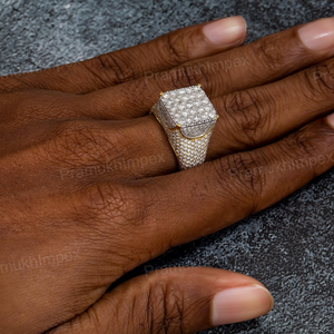 Anillo Cuadrado de Plata de Ley Unisex de Lujo, Estilo Hip Hop, Completamente Cubierto con Piedras de Moissanita, Joyería de Moda, Regalo para Él - Product Image 6