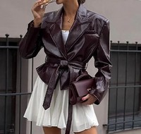 Veste Femme Tendance à Col Élégant en Cuir PU, Nouvelle Collection Streetwear, Vente en Gros, Style Hip Hop, Fermeture Éclair