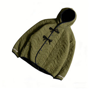 Sweat-shirts vert olive pour hommes, surdimensionnés, matelassés, à boutons, avec bordure contrastée, logo personnalisé, streetwear décontracté - Product Image 5