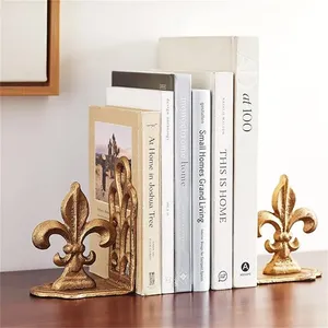 Fleur De Lis Bookends Set Of 2 Antique Brass Traditional Design For Living Room Decor - Product Image 2