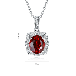 Luxury 925 Silver <b>Necklace</b> With Oval Cut <b>Ruby</b> Center And Diamond Accents For Women Wedding Jewelry - Product Image 2