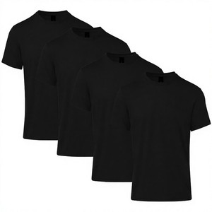 T-shirt noir à manches courtes pour homme, col rond, coupe classique, couleur unie, jersey tricoté, 100% coton, design uni - Product Image 6