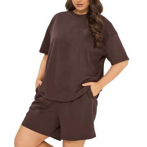 ชุดเสื้อยืดโอเวอร์ไซส์และกางเกงขาสั้นสำหรับผู้หญิง ผ้าฝ้าย ชุดลำลองสองชิ้น ชุดลำลองฤดูร้อน ขายส่ง OEM - Product Image 2