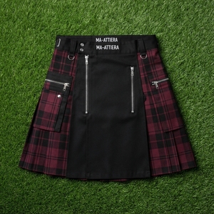 Kilt unisexe noir à carreaux utilitaire avec panneaux cargo, multi-poches, détails zippés, style streetwear et workwear, design premium personnalisé - Product Image 6