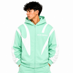 Sudadera con Capucha Premium 100% Algodón 420g Verde Menta Blanco Abstracto con Cierre |   Sudadera con Capucha y Máscara Facial Estilo Streetwear |   Ropa de Exterior Unisex de Moda - Product Image 3