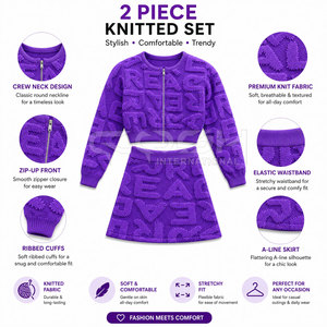 Cosh International Sisterhood Sorority 2 Piece <b>Knitted</b> <b>Set</b> Purple Letter Pattern Crew Neck Zipper Top Skirt Casual Autumn Outfit - Product Image 6