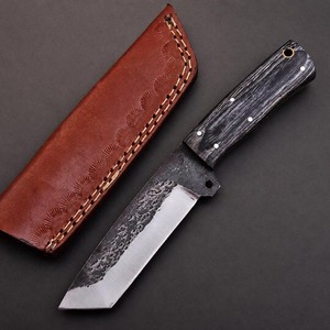 Couteau de chasse industriel UA Supplies, forgé à la main, en acier au carbone, à pointe fixe, lame droite, manche en bois, étui en cuir - Product Image 2